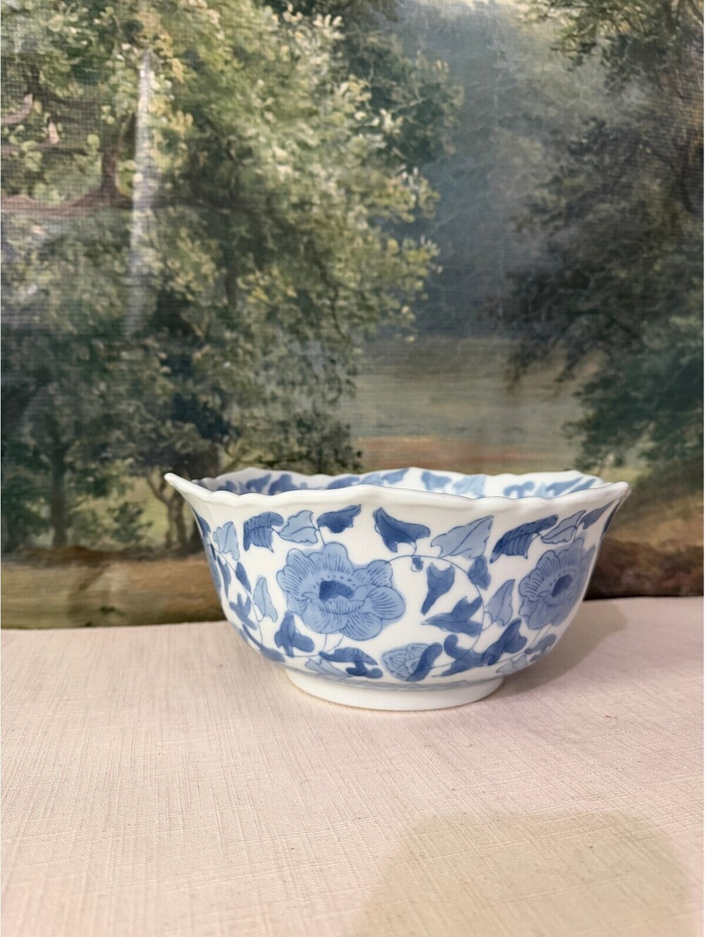 Blue and White Floral Porcelain Bowl
